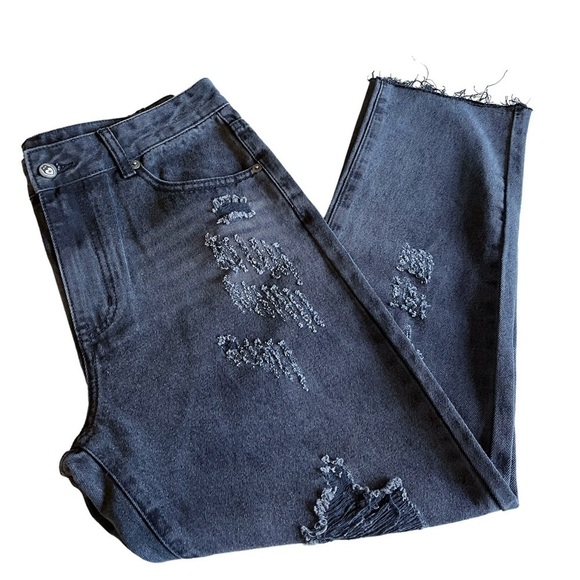 Nasty Gal NWT High Rise Ripped Distressed Faded Black Raw Hem Denim Jeans Size 8 - Picture 8 of 13